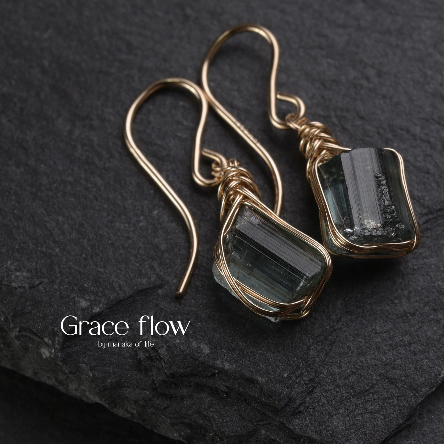 トルマリン 原石 鉱物 ピアス ワイヤーラッピング 14kgf 天然石 送料無料でお届けします