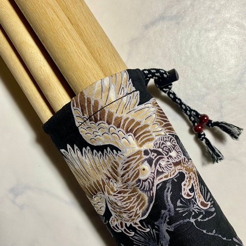 筒型バチ袋｜和太鼓 ばち入れ｜長い巾着袋｜40cmバチ用｜和柄・鷹