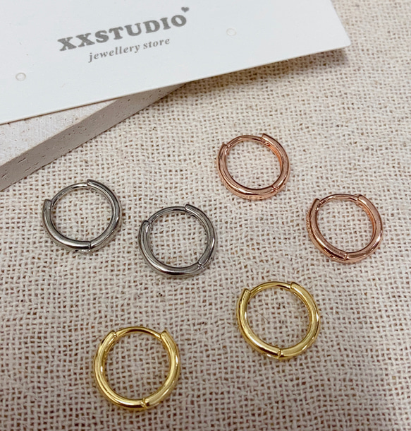 10mm フープピアス　セカンドピアス　ワンタッチ　ゴールド／シルバー／ピンクゴールド 3枚目の画像