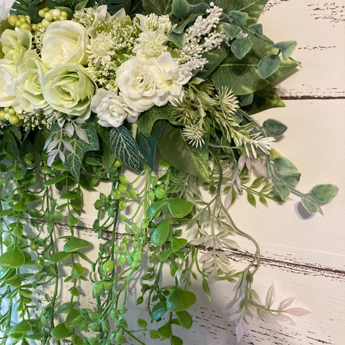 ウォールグリーンフラワー壁掛けホワイトローズ1m