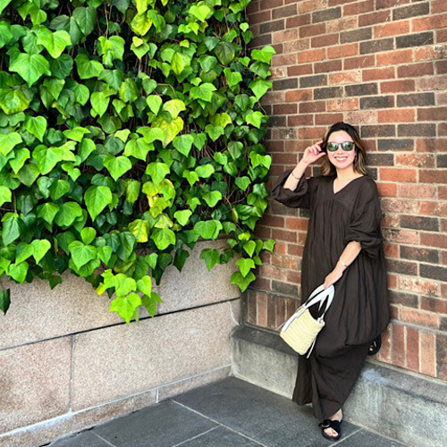 大人のリゾートワンピ❤︎高級ベルギーリネン100% ボワン袖ギャザー