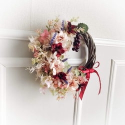 コスモスとリリアンローズのオータムリース(Φ約25cm／アーティフィシャルフラワー／造花) 3枚目の画像
