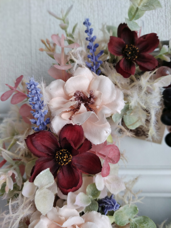 コスモスとリリアンローズのオータムリース(Φ約25cm／アーティフィシャルフラワー／造花) 6枚目の画像