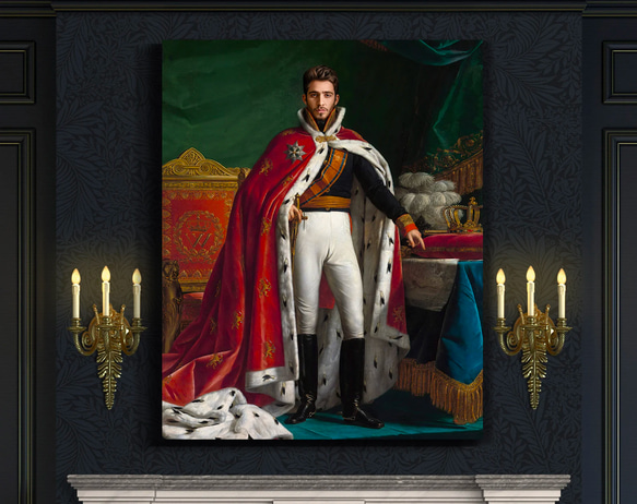 【オーダーメイド】写真からカスタムロイヤルキング天皇皇帝油絵スタイルの肖像画一点物 似顔絵 イラスト彼氏夫の贈り物誕生日 100%