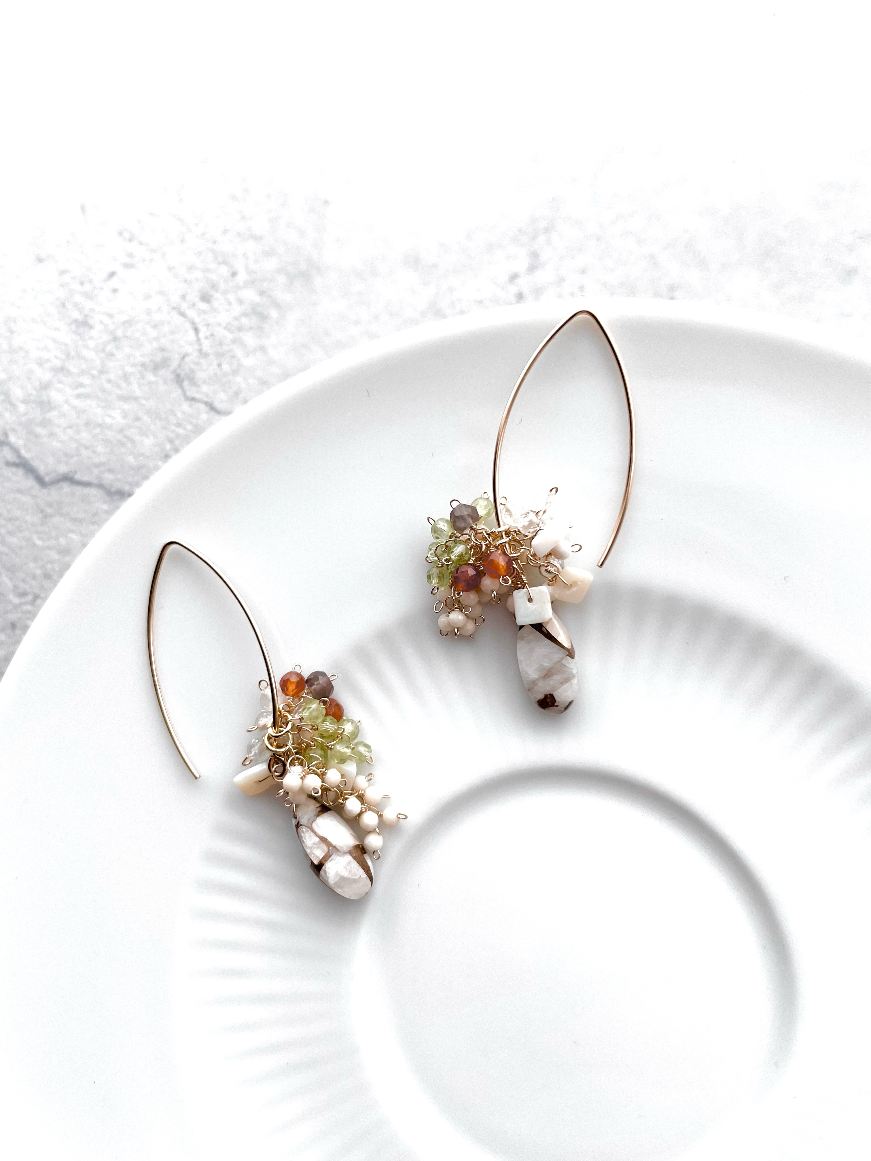 ピアス　コッパーカルサイト　淡水パール　　天然石　14kgf  ギフト