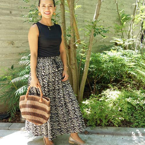 完売】インド綿ブロックプリント・フレアスカート（NK23-031-black