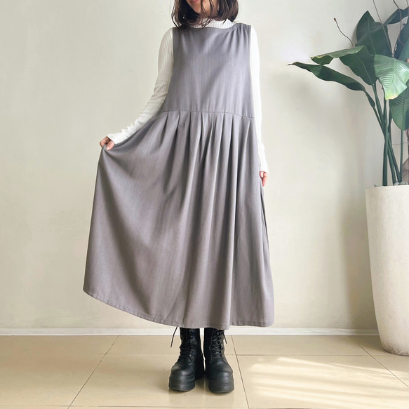 サロペットスカート/ジャンパースカート♪Rayon Linen Light Grey 3枚目の画像
