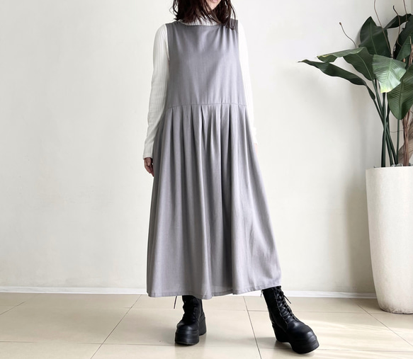 サロペットスカート/ジャンパースカート♪Rayon Linen Light Grey 1枚目の画像