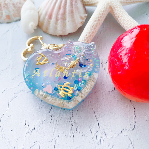 セミオーダー】朝の海☆シェイカーキーホルダー 名入れ可能 キーリング