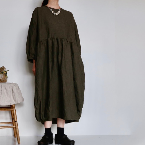 国産天日干しリネン・ 濃いモスグリーン 雰囲気たっぷりなコクーン