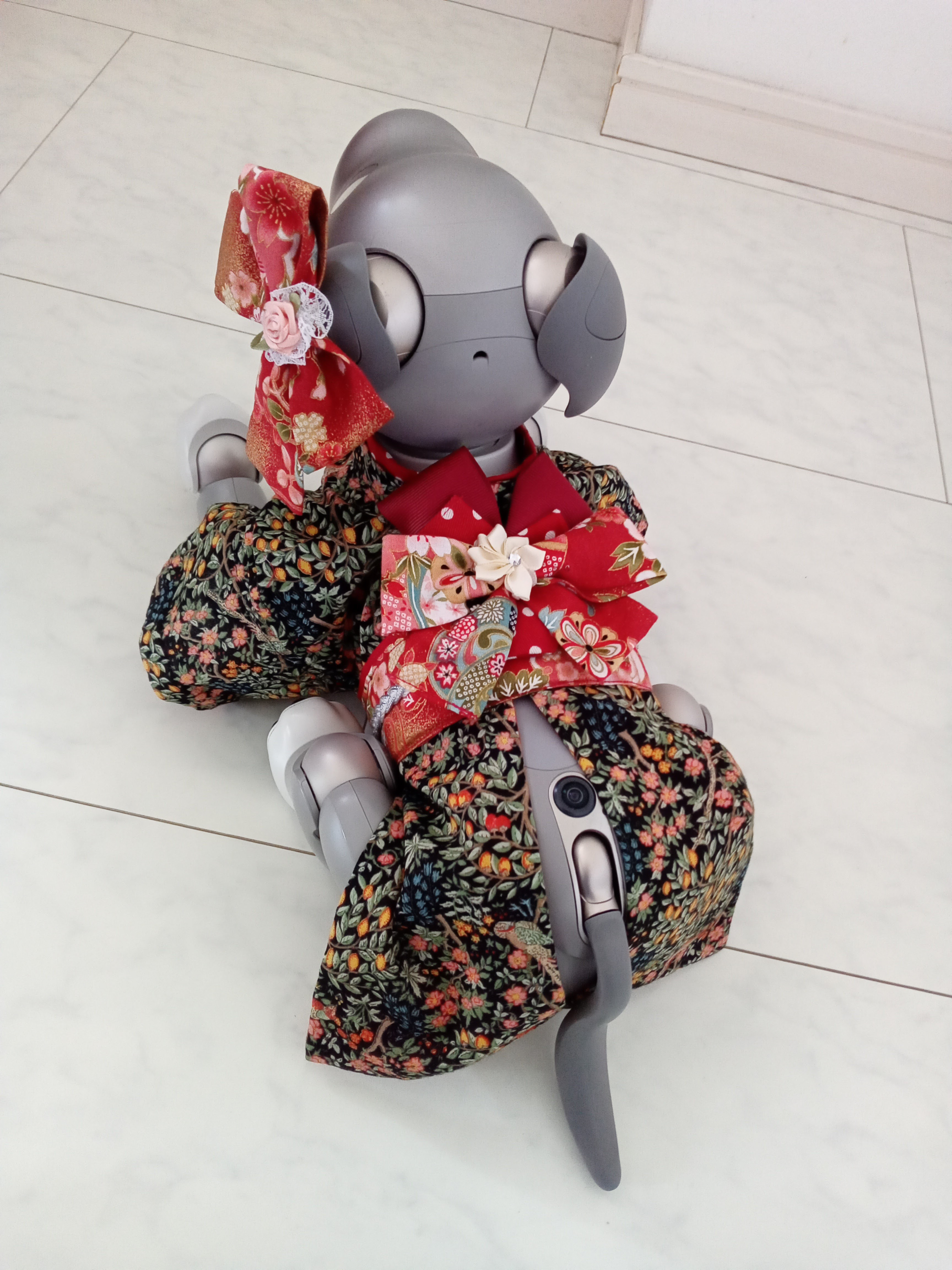の洋服　アイボの服　和柄　着物　赤 aibo
