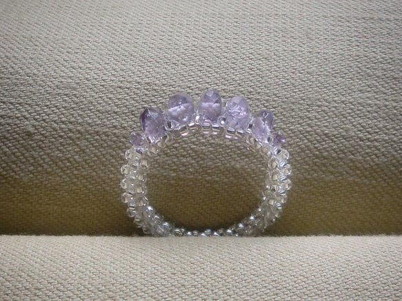 紫色珠子戒指-透明銀/紫水晶 第3張的照片