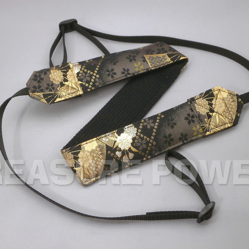 扇柄/鈍色-黒 カメラ用ネックストラップ -京都西陣織 金襴生地 扇柄/鈍色-黒 カメラ用ネックストラップ -京都西陣織 金襴生地