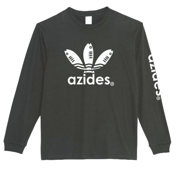 ［azides/袖プリント(大)ロンT］5.6ozアジデスTシャツ パロディ 長袖 おもしろ 面白い プレゼント 1枚目の画像