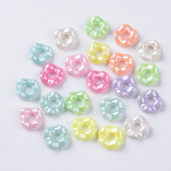 100個☆ABカラー☆波型スペーサービーズ ドーナツリング アクリル 