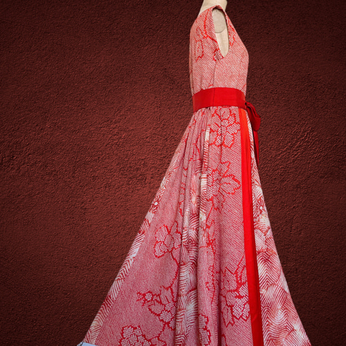 総絞り アクセントカラー ワンピース 着物リメイク パッチワーク 衣装