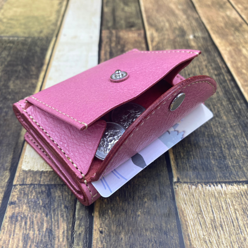 おしゃれnaクローバー牛革コンパクト財布 3つ折り財布 ピンク