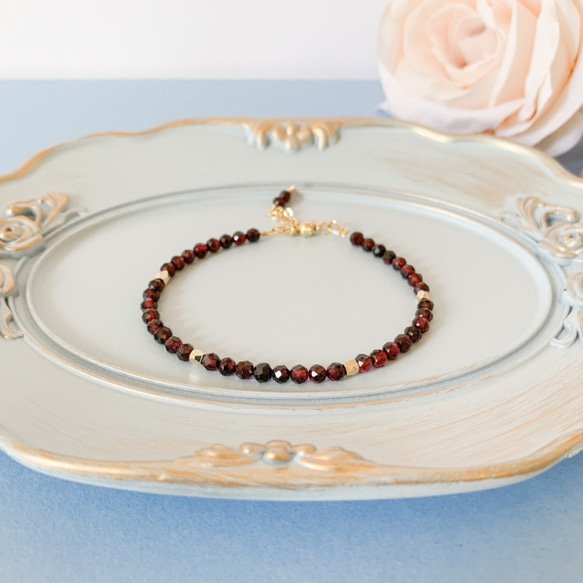 深紅のガーネット シンプルブレスレット ストレスフリー ブレスレット  