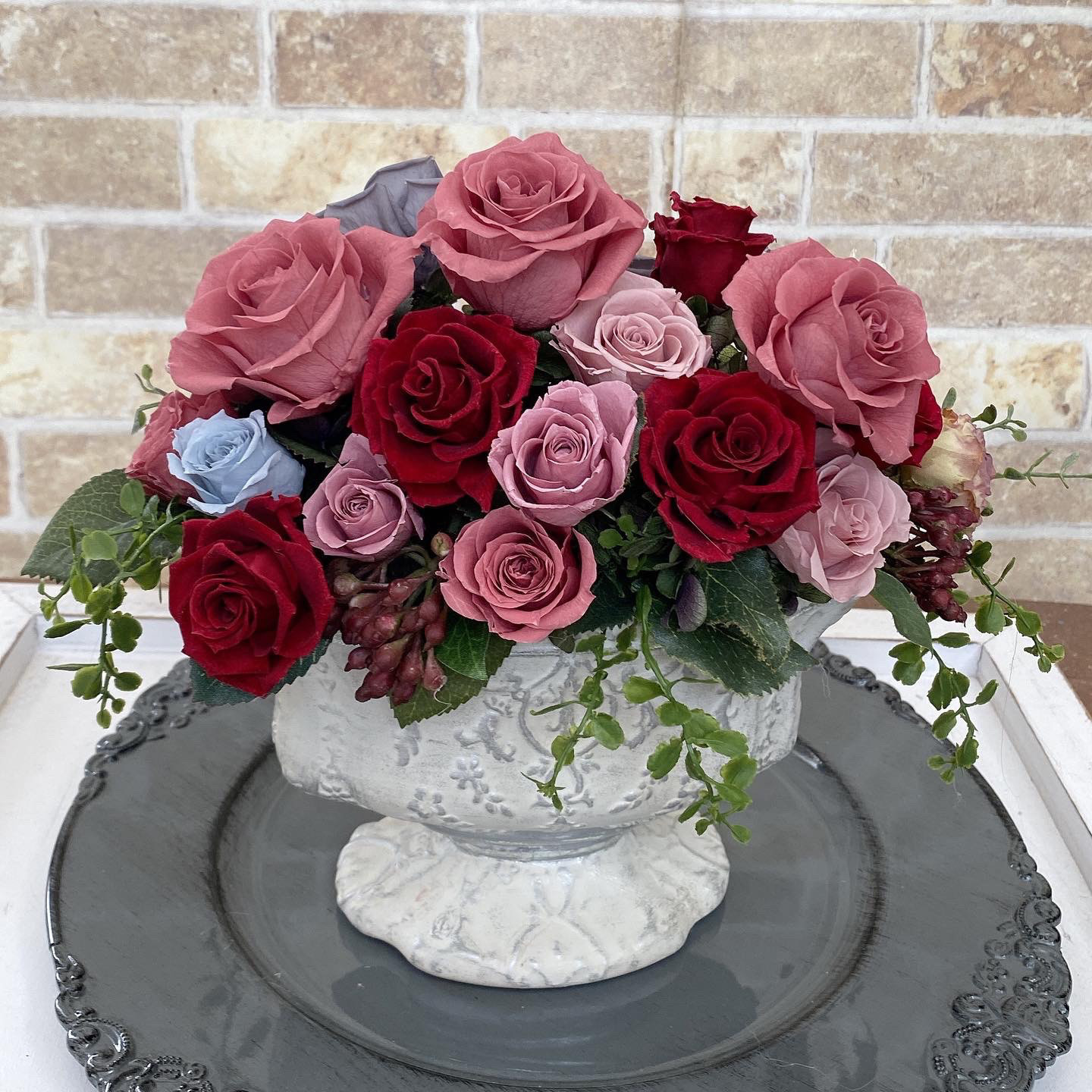 アンティークカラーBOXアレンジ　プリザーブドフラワー　くすみ系　敬老の日ギフト