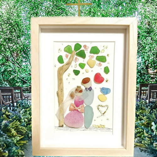 シーグラスアート『 Happy Wedding♡♡』 シーグラスアート 【ハッピーウェディング】 インテリア雑貨