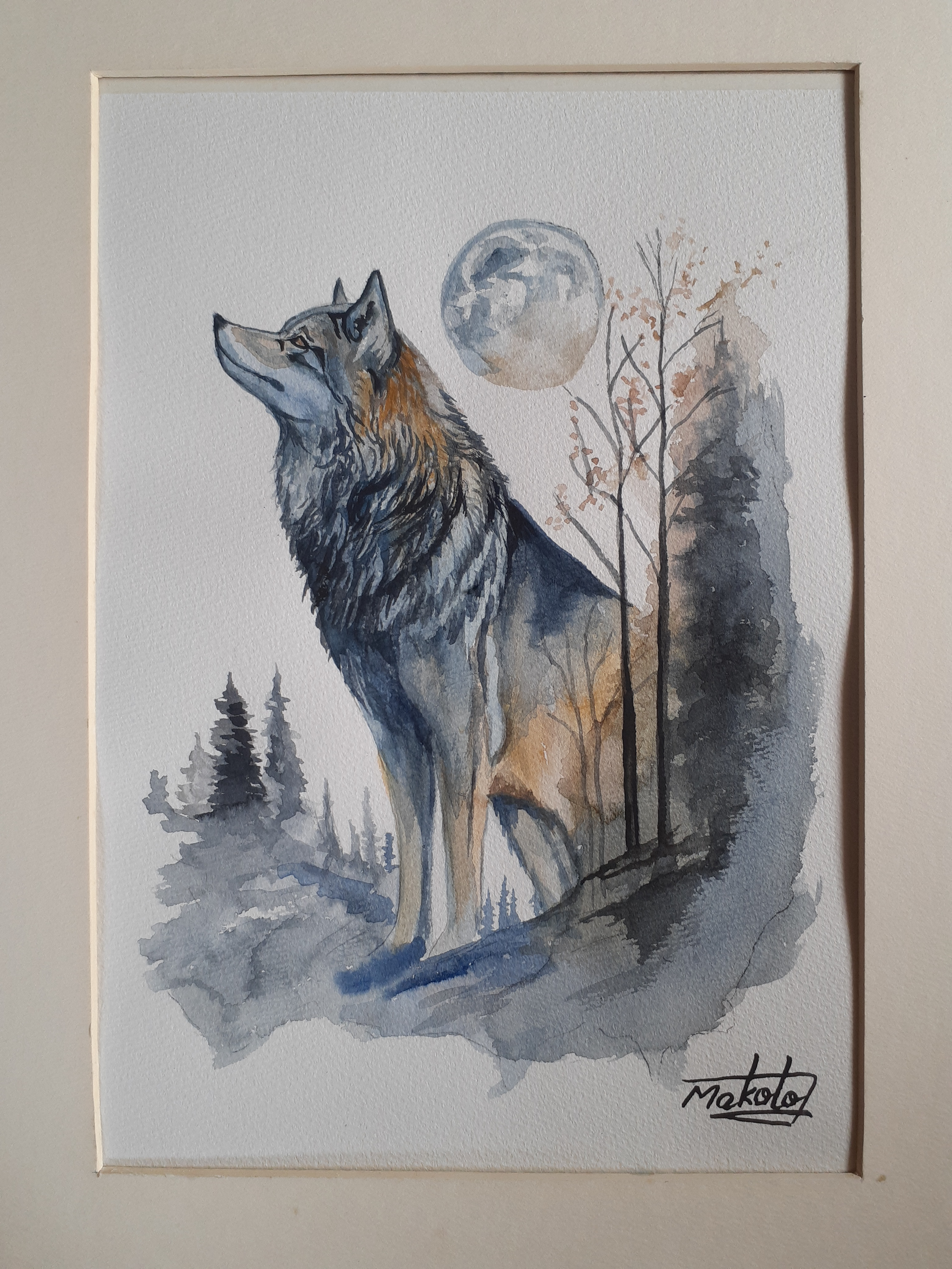 水彩画 森のオオカミ 絵画 makochin 通販 16404410｜Creema