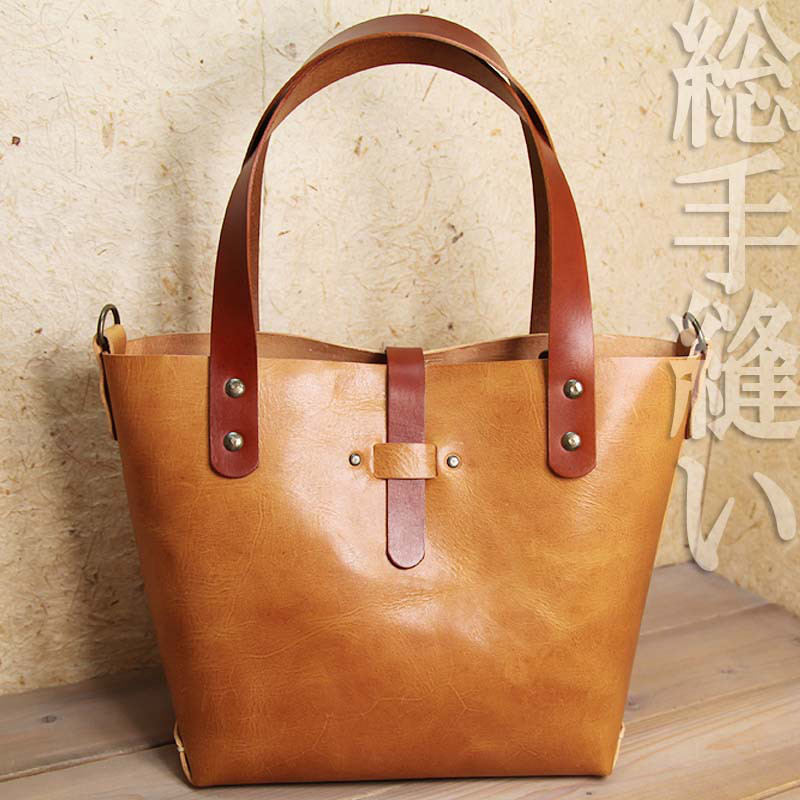 ハンドメイド　ヌメ革　トートバック　クリーマー　キャメル　★新品／未使用品★