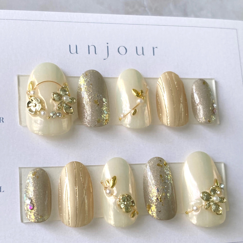 人気No1 ヘッドドレス風 ネイルチップ ゴールド ／ ブライダル