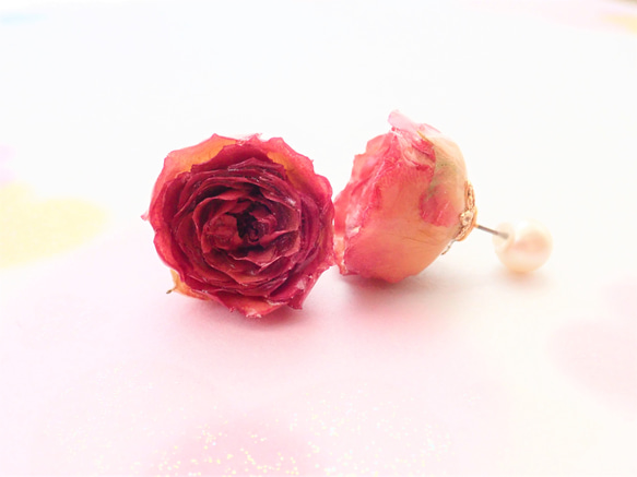 特集掲載　Rosemellia　玫瑰乾燥花　樹脂加工耳環　珍珠後耳扣　❊空郵台灣5-7天 第1張的照片