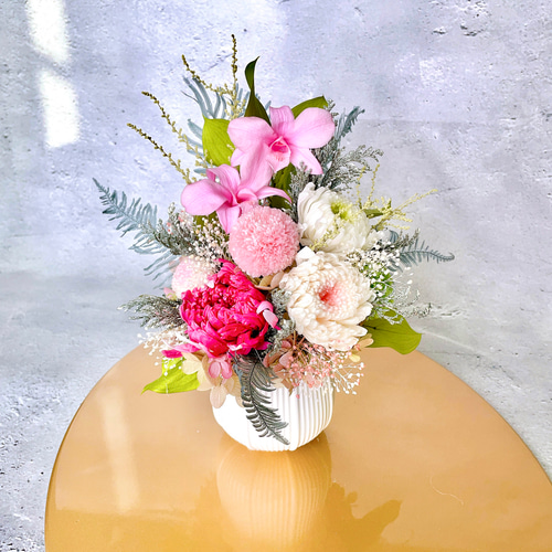 プリザーブドフラワーの仏花アレンジ〜ピンク /プリザーブド