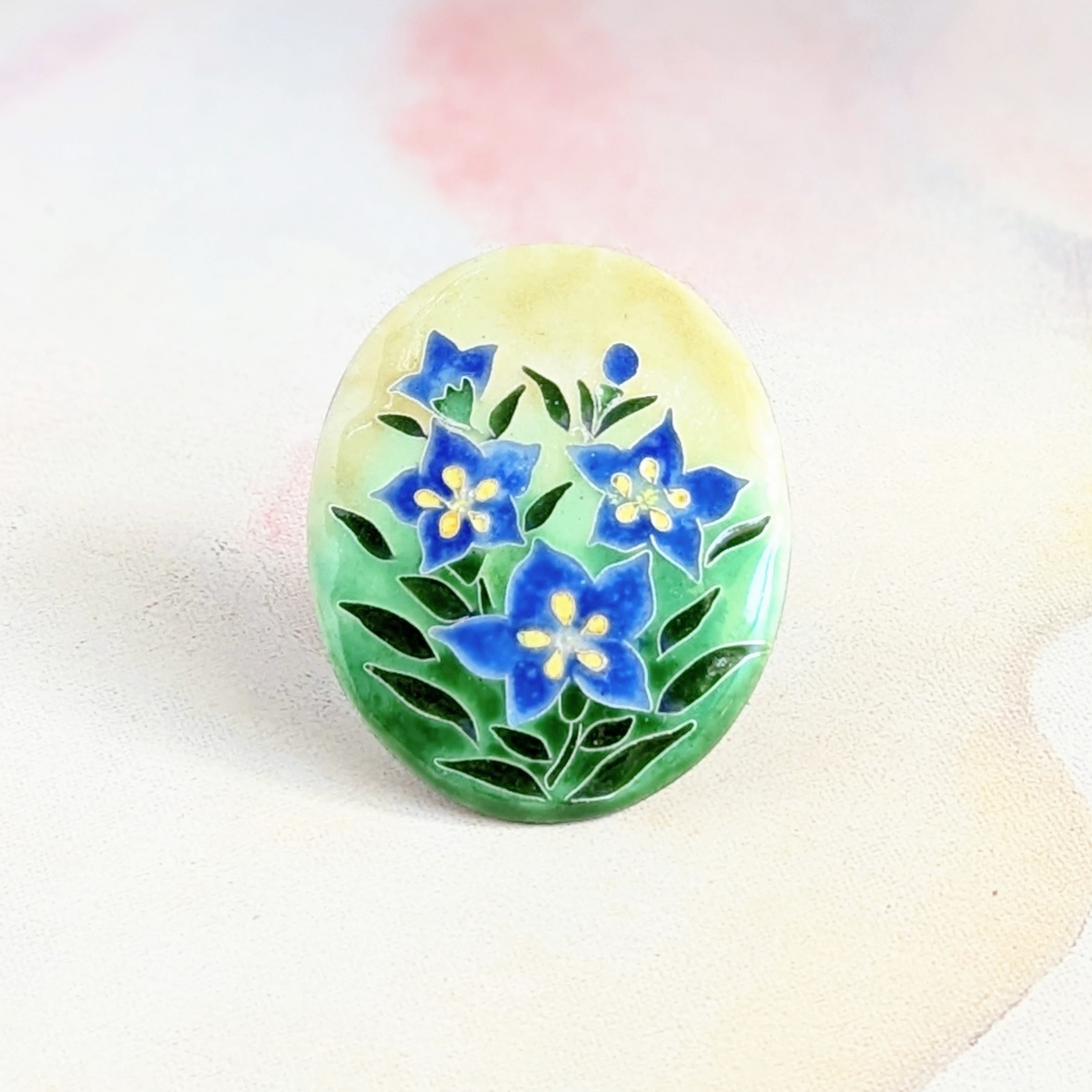 ＊一点限定＊桔梗｜ききょうの花【有線・銀張七宝、ブローチ】Ta.154