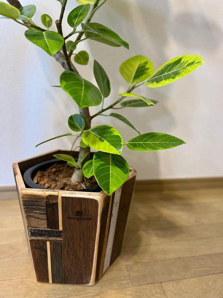 灰釉 茶花生 六角形陶器花器 木箱付き 灰釉 茶花生 六角形陶器花器 木