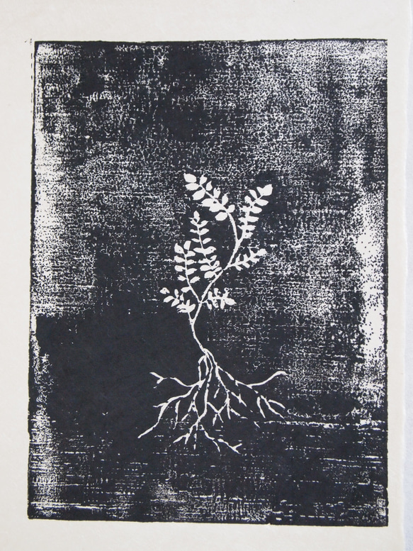 特売 木版画 「小さな植物」 葉書サイズ 版画 金継ぎ工房 kusamura フォトフレーム