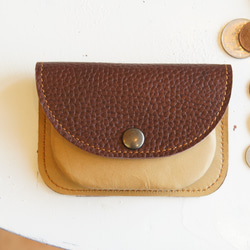 ミニ財布 本革製カードケース付き小銭入れ ダークブラウン×オーク N024 こげ茶×黄土色 コンパクト財布 コインケース 1枚目の画像