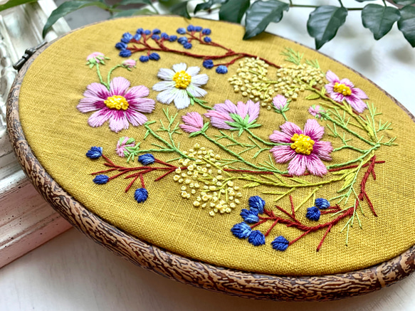 《受注製作》コスモスの咲くころ　Autumn garden2023 手刺繍タペストリー 3枚目の画像