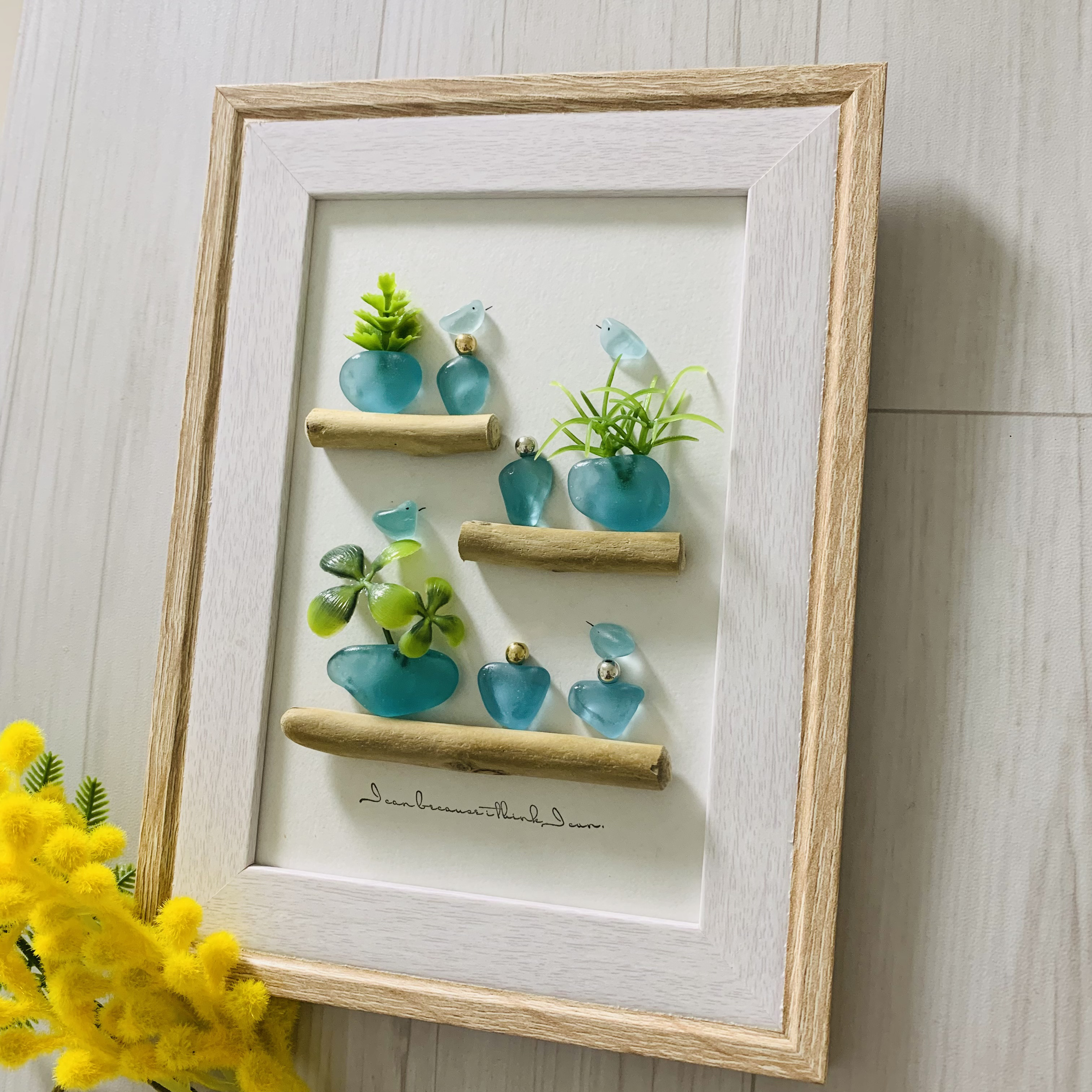 シーグラスアート 幸せの青い鳥 インテリア雑貨 壁掛け 置物 北欧 観葉植物 ガラス細工 贈り物 誕生日プレゼントギフト