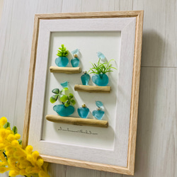 シーグラスアート 小鳥 インテリア雑貨 壁掛け 置物 北欧 観葉植物 苺泥棒 シーグラスアート 小鳥 ひとやすみ インテリア雑貨 北欧 パネル