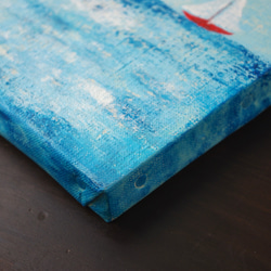 晴れやかブルー2025【受注制作】【原画】ヨットの浮かぶ 海　約227×158mm（SMサイズ）キャンバス　送料無料 7枚目の画像