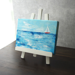 晴れやかブルー2025【受注制作】【原画】ヨットの浮かぶ 海　約227×158mm（SMサイズ）キャンバス　送料無料 9枚目の画像