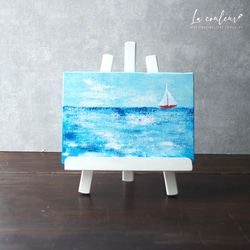 晴れやかブルー2025【受注制作】【原画】ヨットの浮かぶ 海　約227×158mm（SMサイズ）キャンバス　送料無料 8枚目の画像