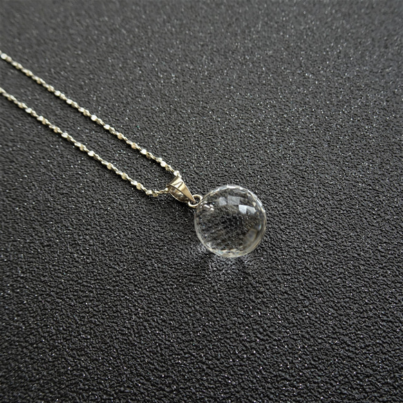 天然白水晶球 鑽石切割 純銀項鍊 12mm | 可單購墜子 第3張的照片