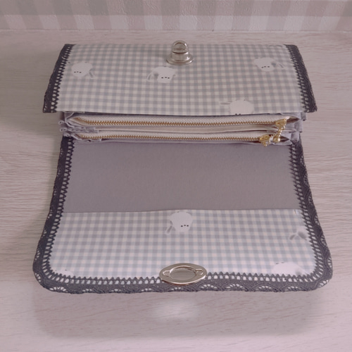 チェック柄 長財布 ベージュ/グレー シマエナガの長財布(チェック) 長財布 cocotte-coco 通販 16404934