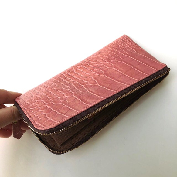 【ご予約のお客様専用販売ページです】ミニ財布　クロコダイル型押し　春いろピンク 6枚目の画像