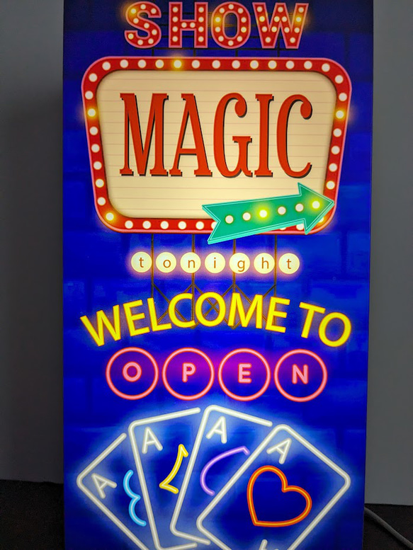 【Lサイズ】マジック 手品 マジシャン カフェ バー スナック カード サイン ランプ 看板 置物 雑貨 ライトBOX 3枚目の画像