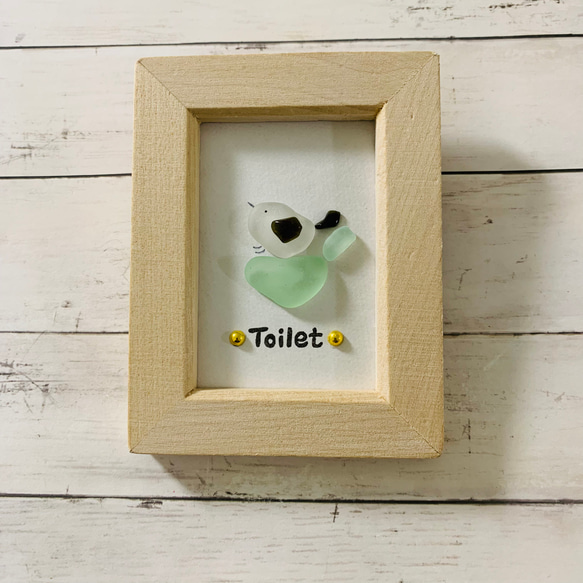 シーグラスアート トイレ 小鳥 表札 インテリア雑貨 壁掛け 置物 北欧 贈り物 プレゼント 3枚目の画像