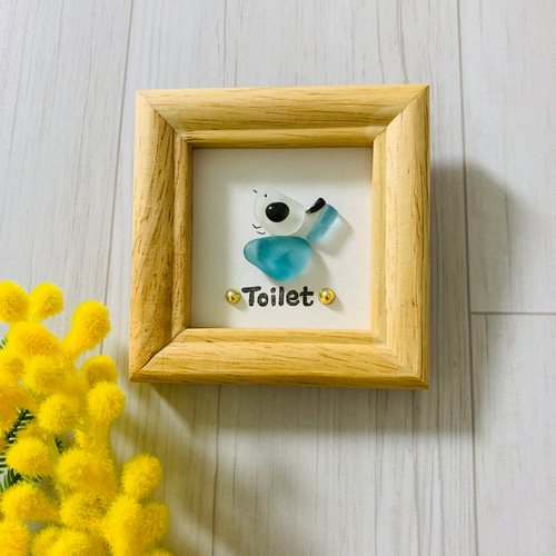 シマエナガのtoilet、シーグラスアート シーグラスアート トイレ シマエナガ 小鳥 表札 インテリア雑貨
