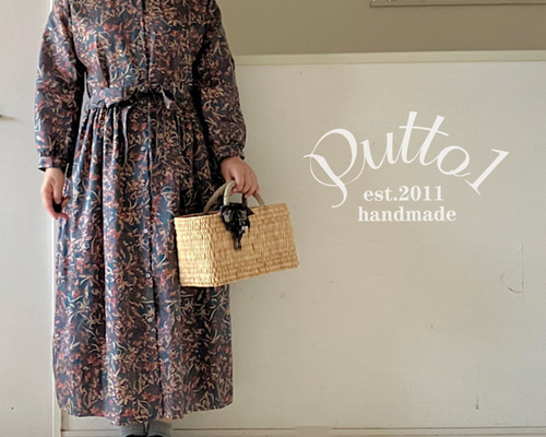 エブール ボタニカルコットンシルク バンドカラーシャツワンピース ギャザー エブール ボタニカルコットンシルク バンドカラーシャツワンピース