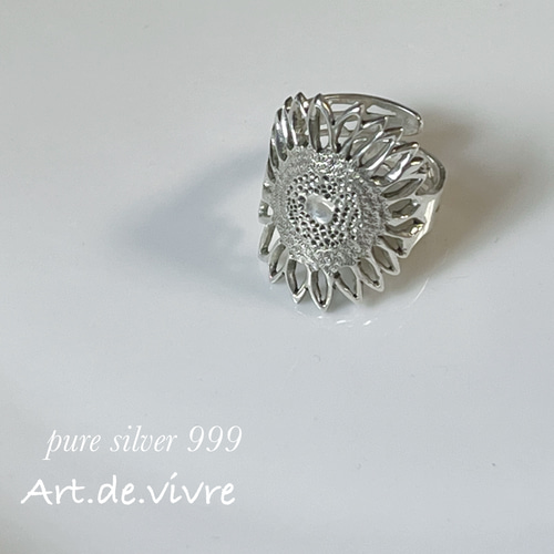 シルバー925 Sterling フラワーデザインリング/向日葵/軽研磨仕上げ Silver925☆ひまわりリング