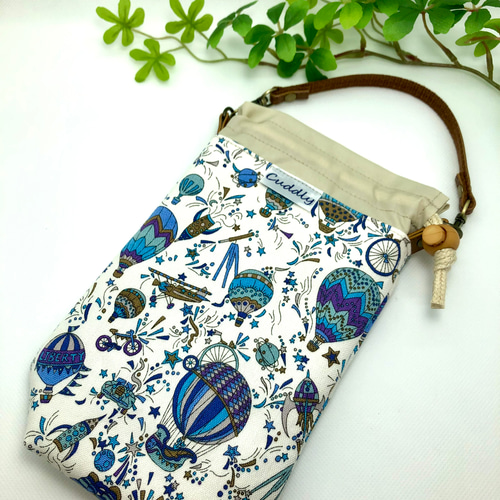 ペットボトルカバー　リバティカーラインローズ/ブルー　本革持ち手　ハンドメイド ペットボトルカバー リバティカーラインローズ/ブルー 本革持ち