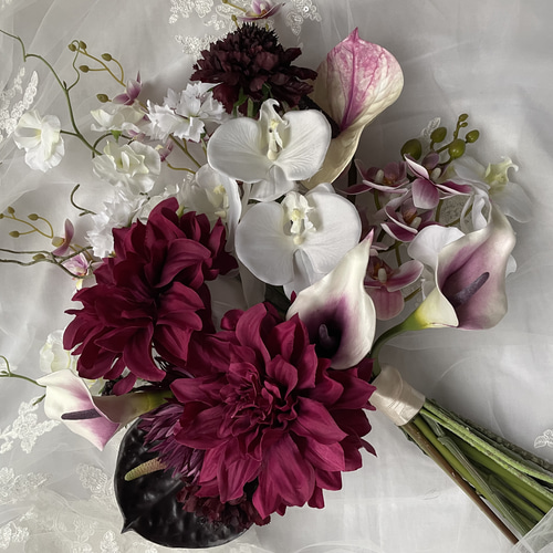 結婚式 ダリア アンスリウム　胡蝶蘭　アーティシャルフラワーウェディングブーケ 結婚式 ダリア アンスリウム 胡蝶蘭 アーティシャルフラワー