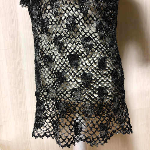 【オンライン限定商品】  かぎ針編み チュニック チュニック 黒シルバー パーティードレス トップス